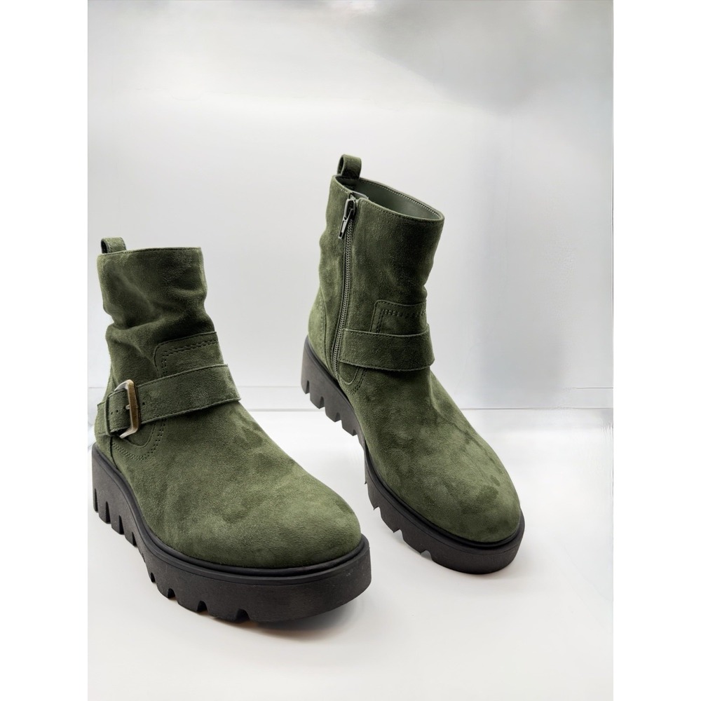 Vionic Womens Size 6M Mid Calf Suede Platform Boots Olive‎ Moss Green Wedge Boho